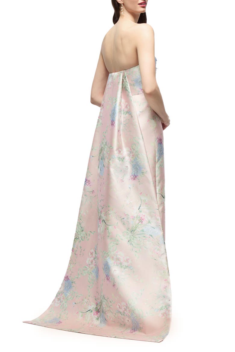 Esme Floral Strapless Satin Twill Gown with Removable Train, Alternate, color, ESME FLORAL