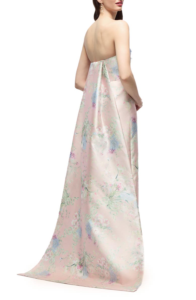 Alfred Sung Esme Floral Strapless Satin Twill Gown with Removable Train, Alternate, color, Esme Floral