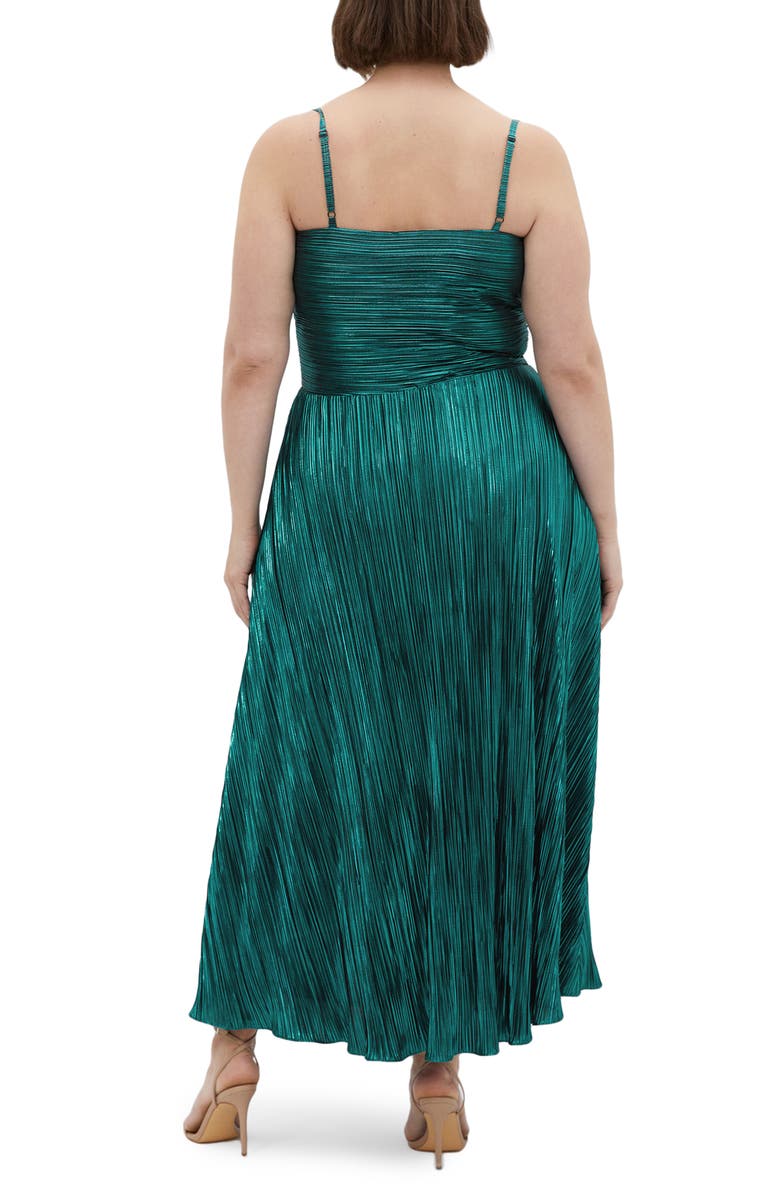 City Chic Kamila Cowl Neck Metallic Plissé Maxi Dress, Alternate, color, Emerald