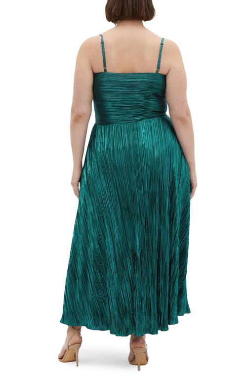 City Chic Kamila Cowl Neck Metallic Plissé Maxi Dress In Emerald