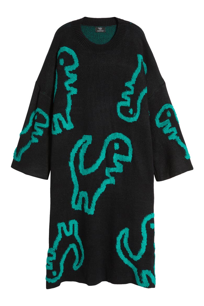 Rawr Means I Love You Long Sleeve Oversize Sweater Dress, Alternate, color, BLACK