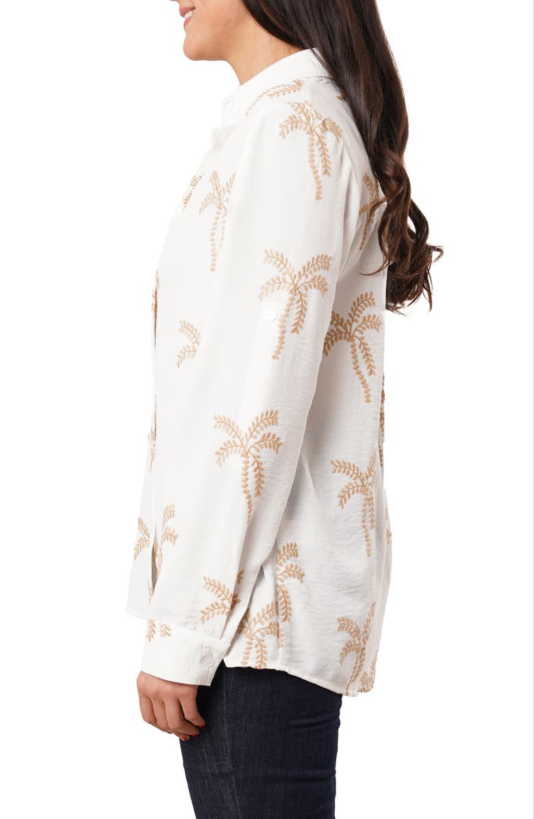 SUNNY LEIGH Palm Tree Embroidered Button-Up Shirt, Alternate, color, White / Khaki