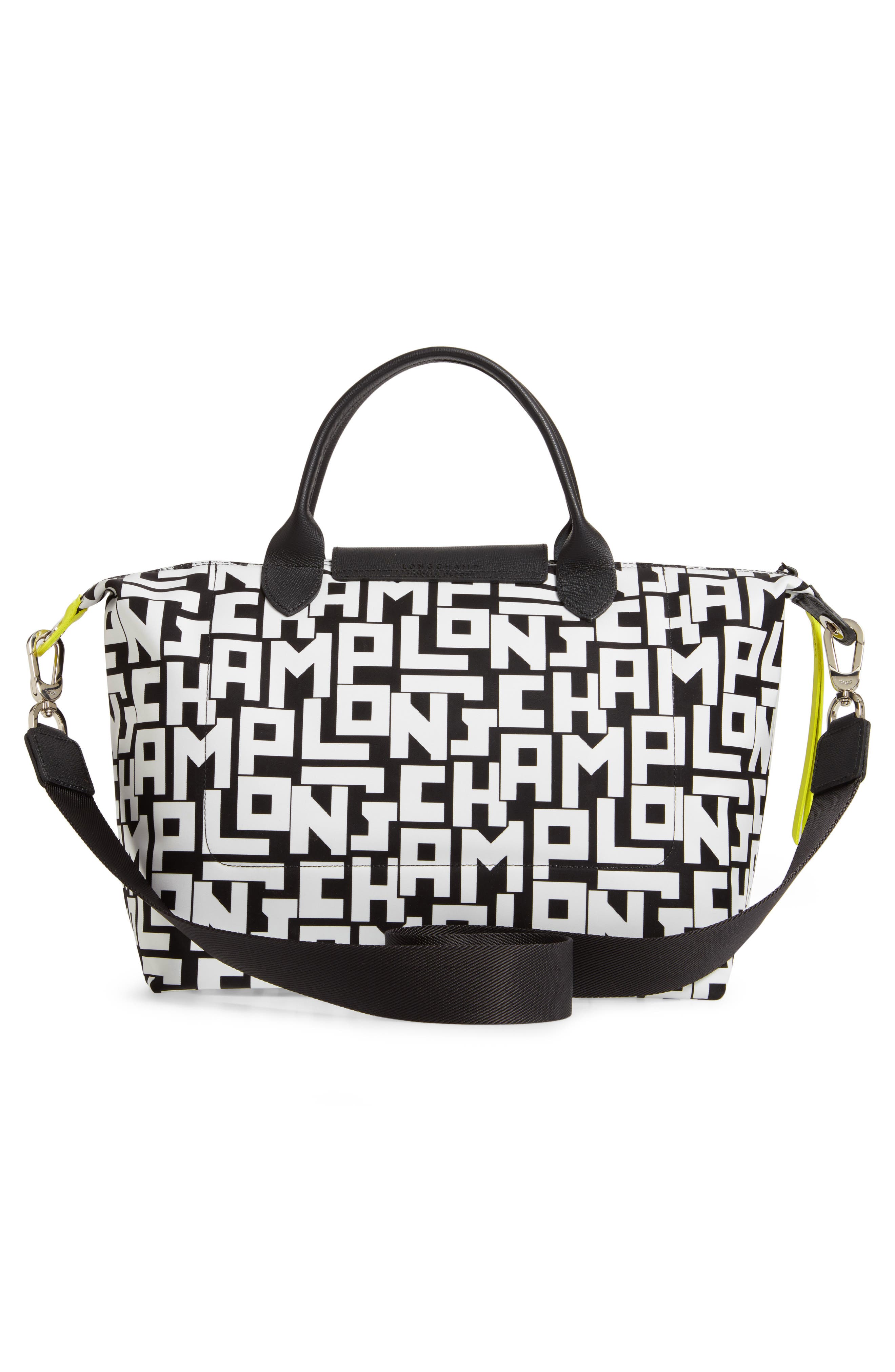 Medium Le Pliage Logo Nylon Tote, Alternate, color, BLACK/ WHITE