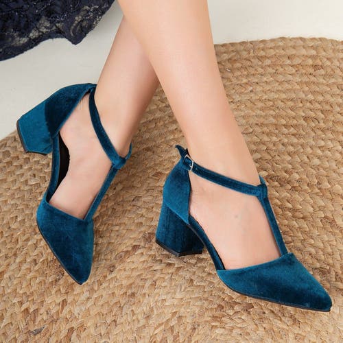 Forever & Always Shoes Women's Anicette - Emerald Green Velvet Shoes In Teal Blue