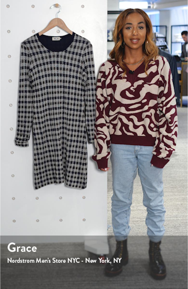 Cabana Metallic Houndstooth Check Long Sleeve Sweater Dress, sales video thumbnail