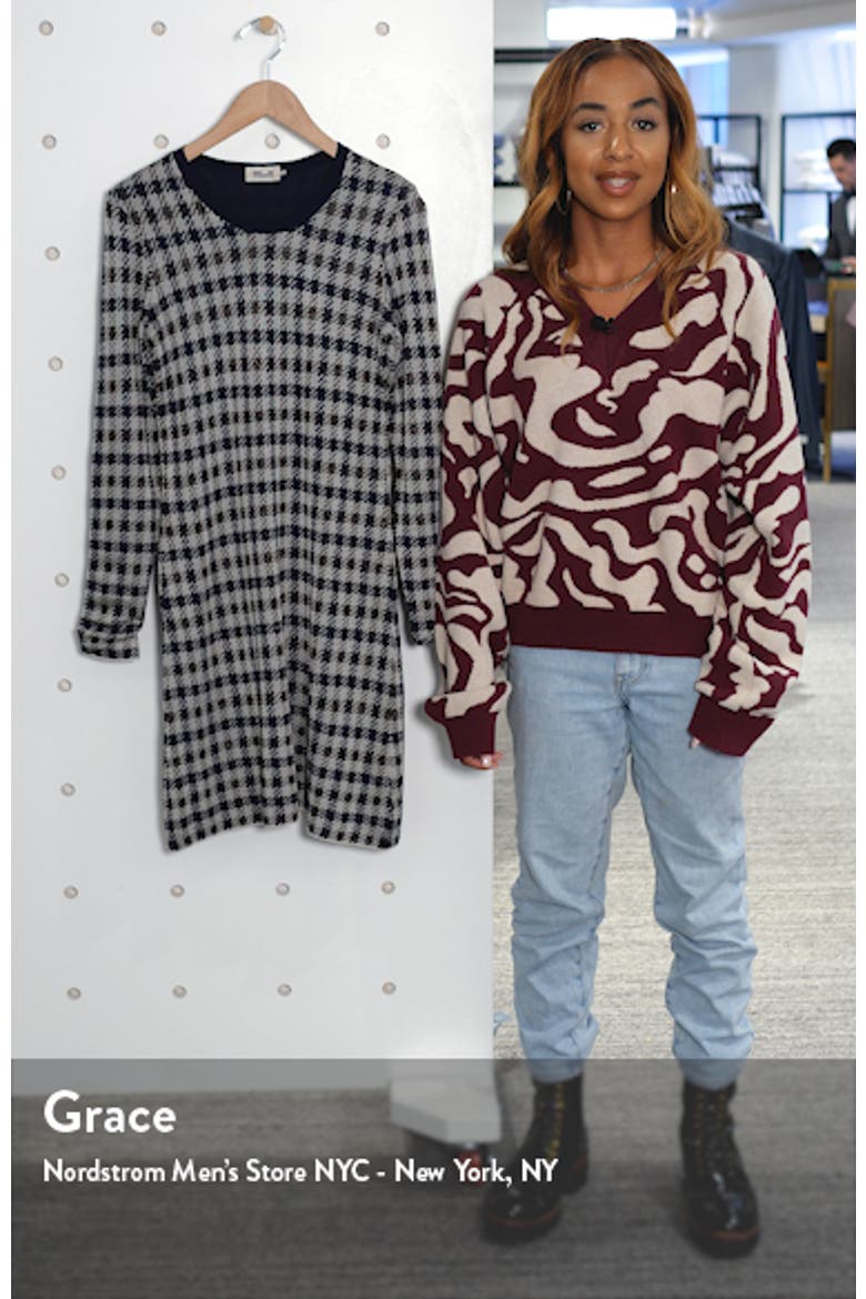 Cabana Metallic Houndstooth Check Long Sleeve Sweater Dress video