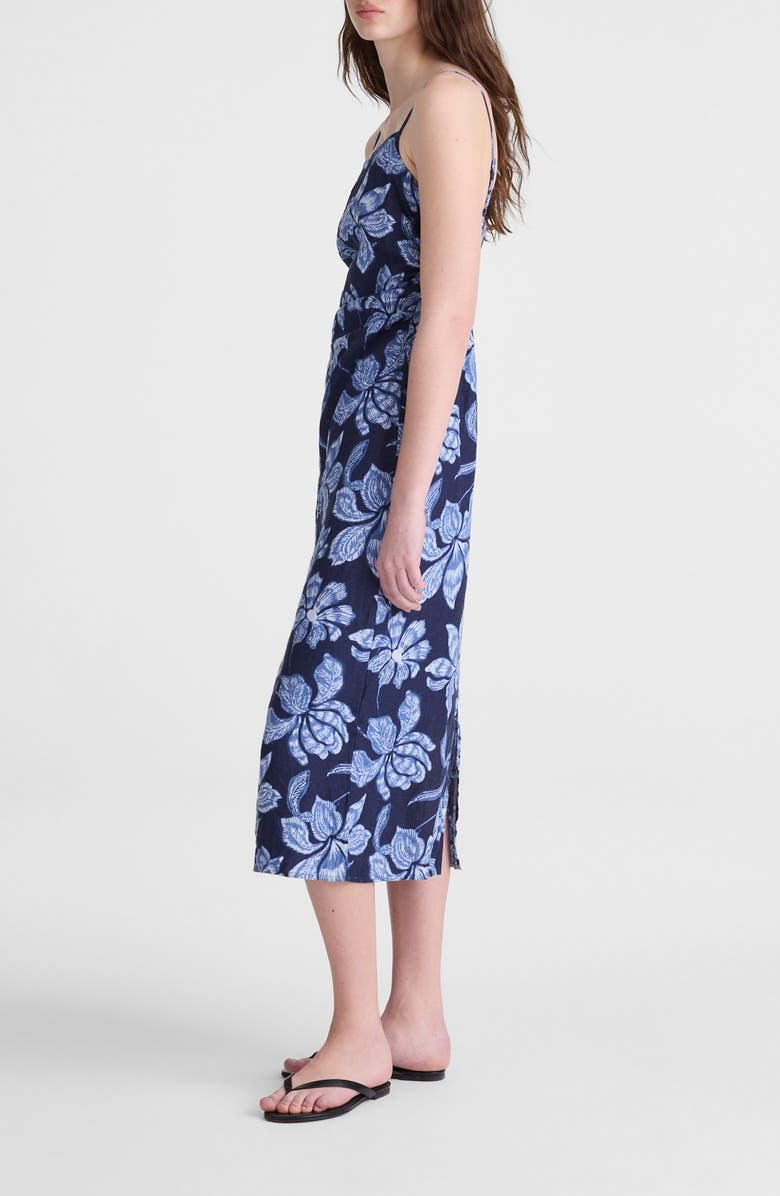Madewell Sharona Ruched Linen Midi Dress, Alternate, color, Classic Indigo