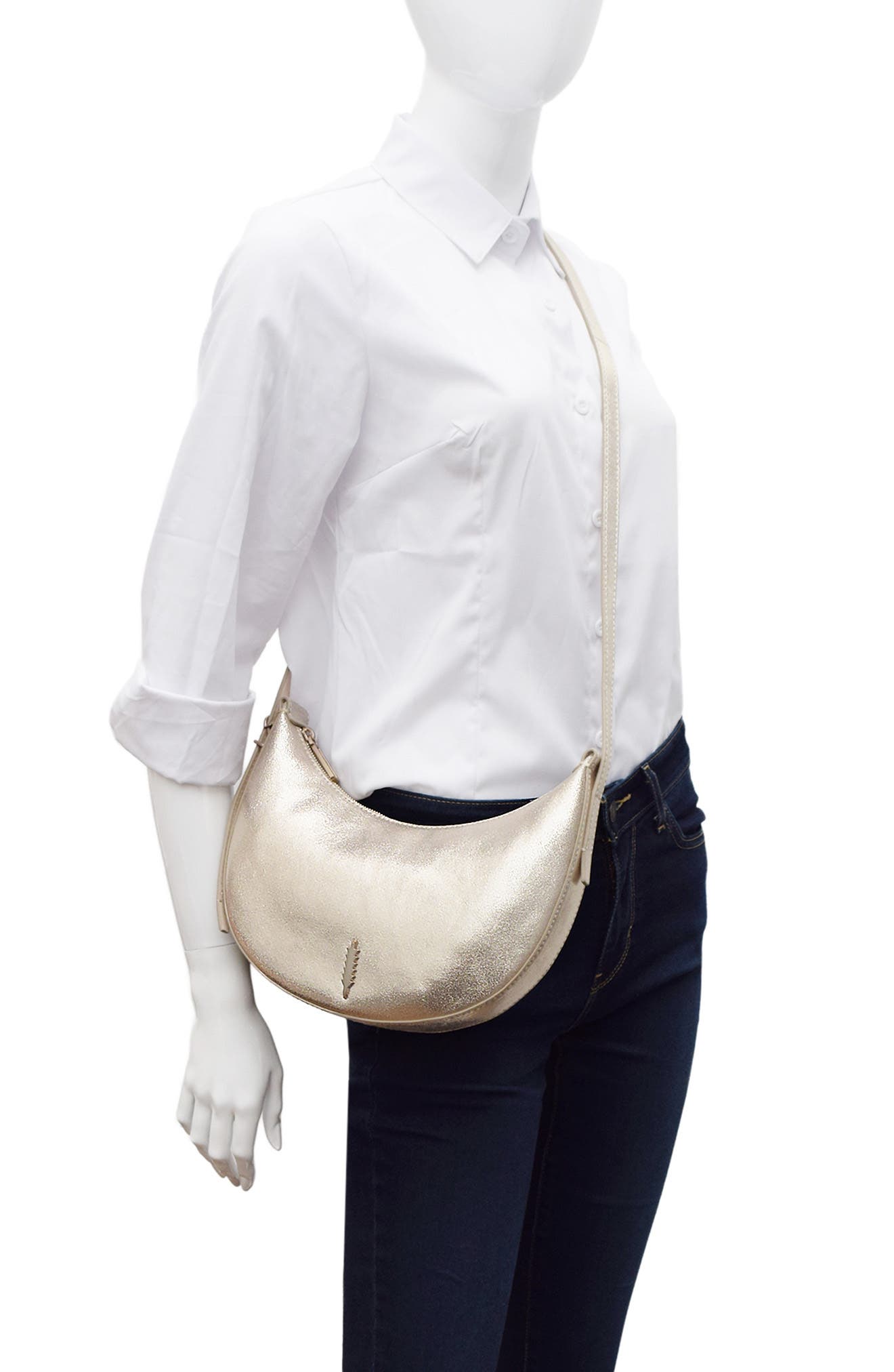 Thacker Silas Shimmer Leather Crossbody Bag, Alternate, color, Champagne