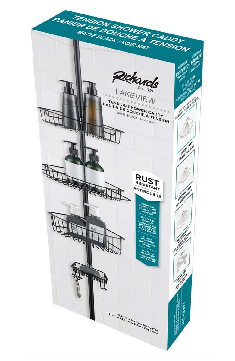 J AND V TEXTILES Rustproof Corner Shower Caddy, Main, color, 
