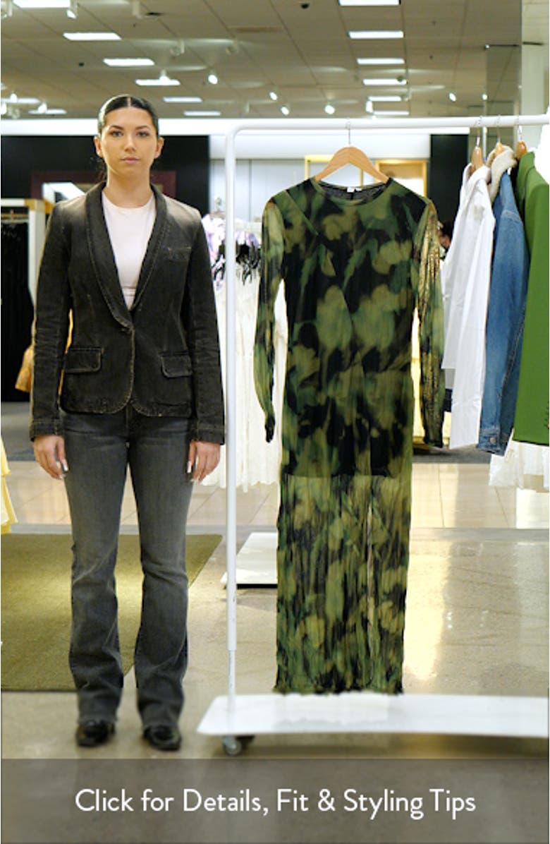 Blurred Floral Long Sleeve Mesh Midi Dress, sales video thumbnail