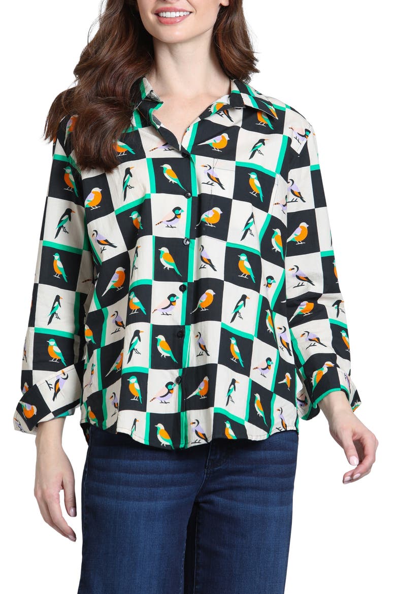 Boyfriend Printed Cotton Button-Up Shirt, Main, color, KELLY GREEN/ONYX