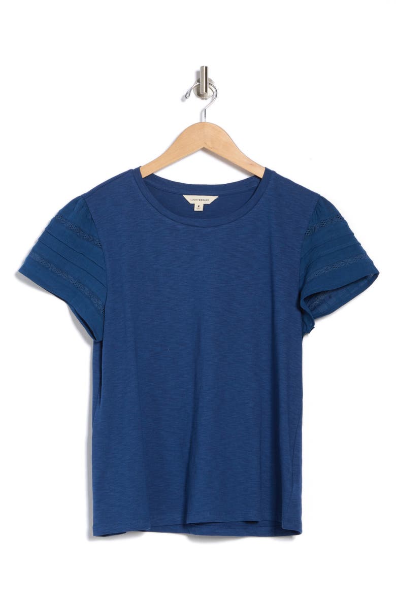 Lucky Brand Lace Trim T-Shirt, Alternate, color, Estate Blue