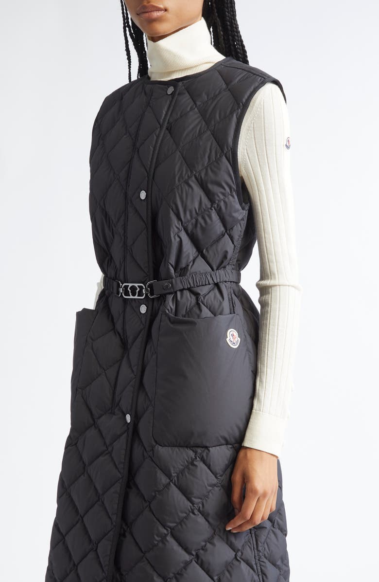 Moncler Butor Diamond Quilted Long Down Vest, Alternate, color, Black