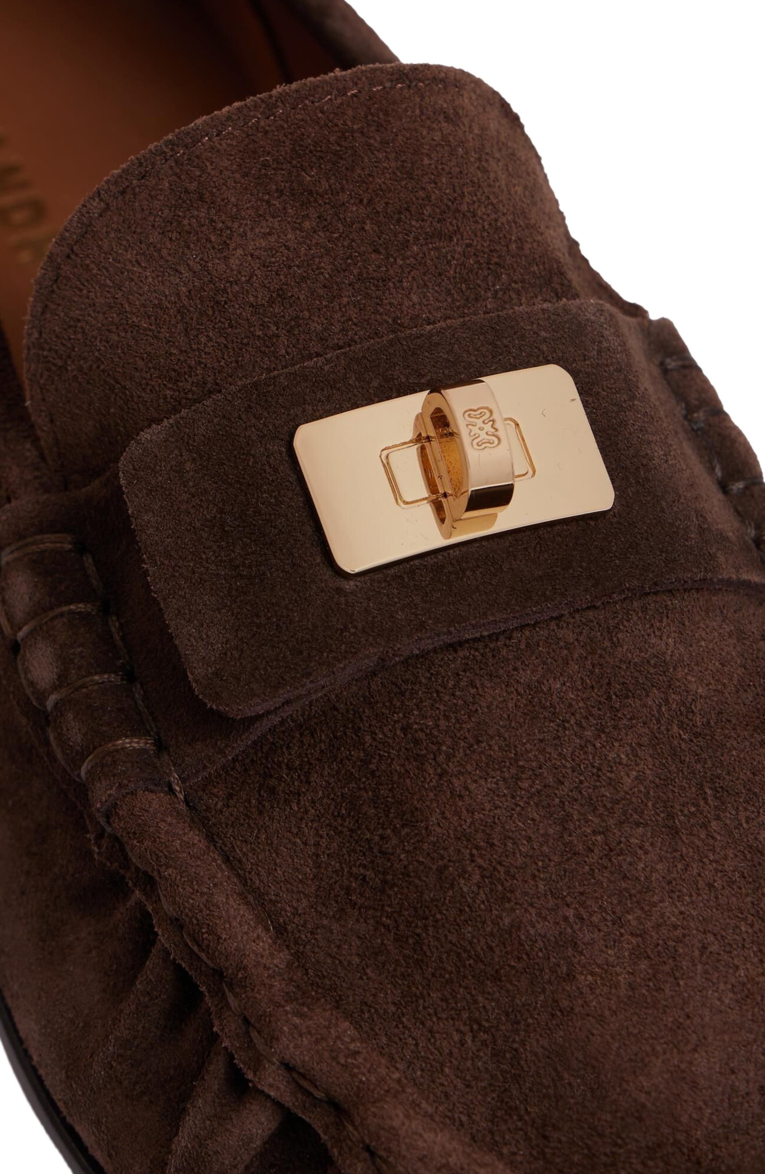 Suede loafers with clasp, Alternate, color, Brown