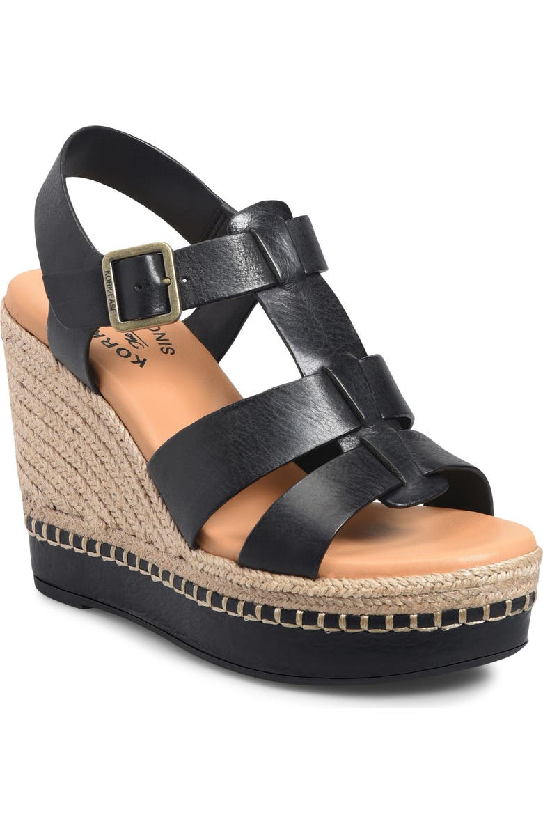 Kork-Ease<sup>®</sup> Rayleigh Espadrille Slingback Platform Wedge Sandal, Main, color, Black Leather