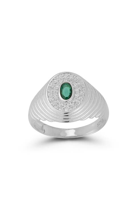 14k Gold Over Silver Cubic Zirconia Signet Ring