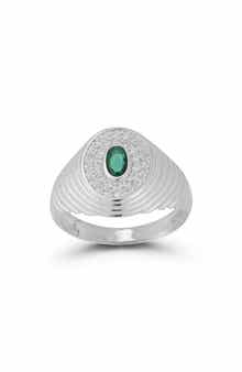 14k Gold Over Silver Cubic Zirconia Signet Ring