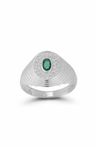 14k Gold Over Silver Cubic Zirconia Signet Ring