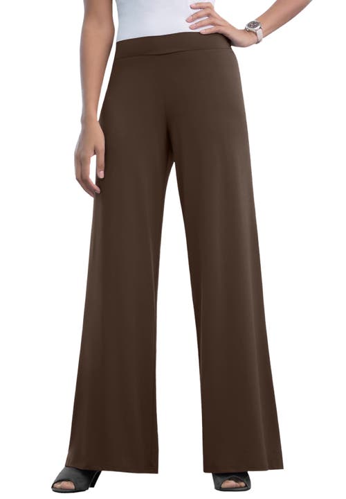 Jessica London Stretch Knit Wide Leg Pant In Brown