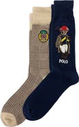 Polo Ralph Lauren Assorted 2-Pack Polo Society Bear Cotton Blend Dress Socks