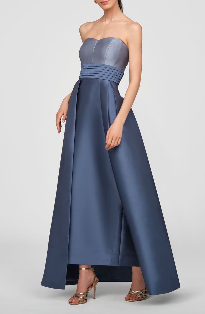 Kay Unger Trina Strapless Two Tone Mikado Walk Thru Gown, Alternate, color, Chambray Multi