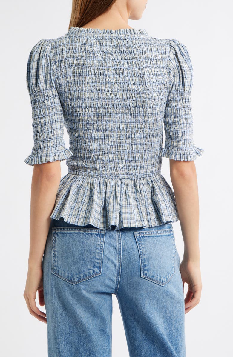 Damson Madder Mansi Smocked Organic Cotton Peplum Top, Alternate, color, Cloudy