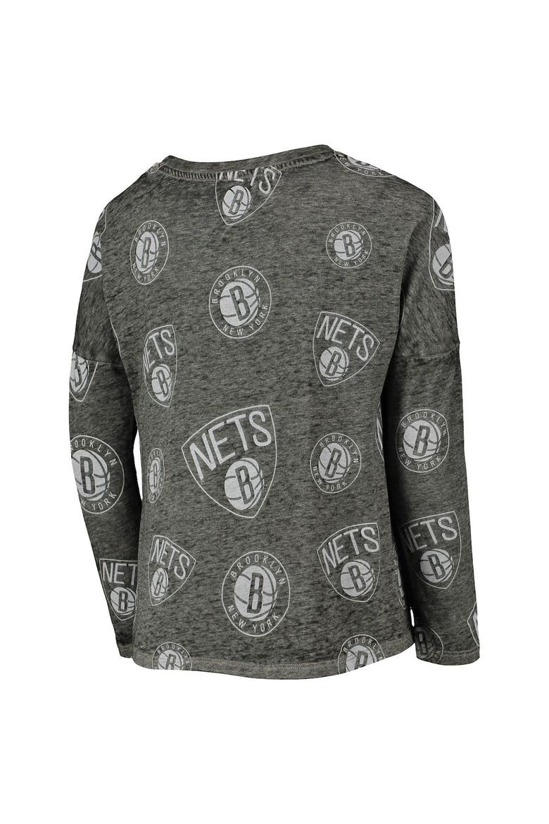 Girls Youth Heathered Black Brooklyn Nets Back in Action Long Sleeve T-Shirt, Alternate, color, Heather Black