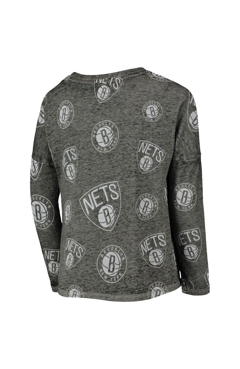 Outerstuff Girls Youth Heathered Black Brooklyn Nets Back in Action Long Sleeve T-Shirt, Alternate, color, Heather Black