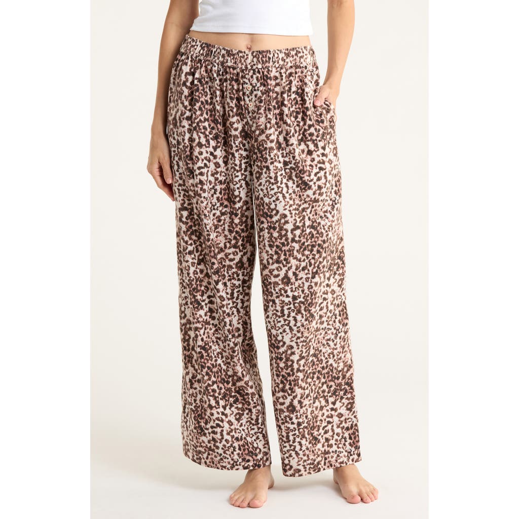 Open Edit Print Flannel Boxer Pajama Pants In Brown