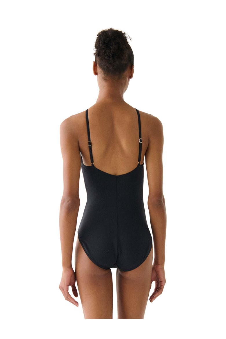 Contrast Rosette Solids High Neck One Piece Swimsuit, Alternate, color, Black