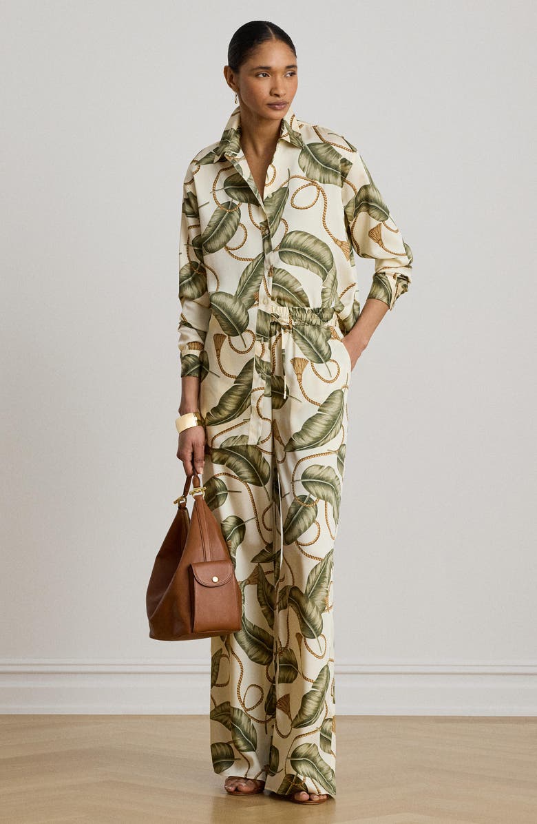 Lauren Ralph Lauren Mixed Print Luxe Twill Button-Up Shirt, Alternate, color, Cream/ Multi