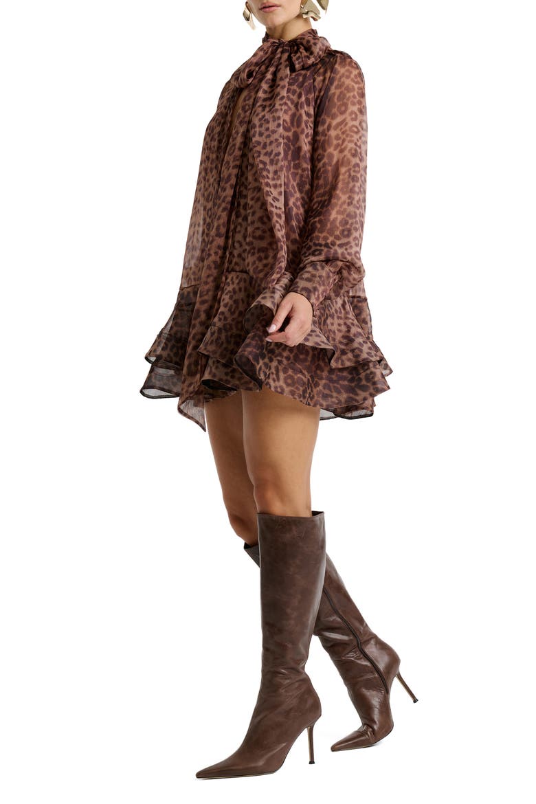 Adrie Long Sleeve Babydoll Minidress, Alternate, color, LEOPARD