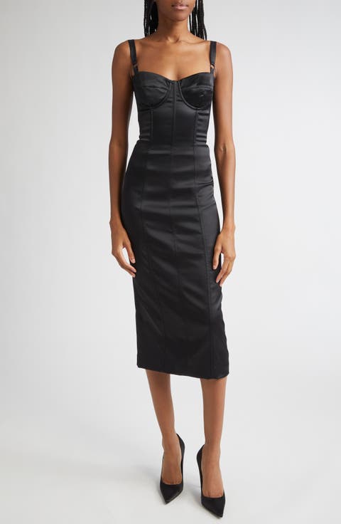 Bustier Detail Satin Midi Dress