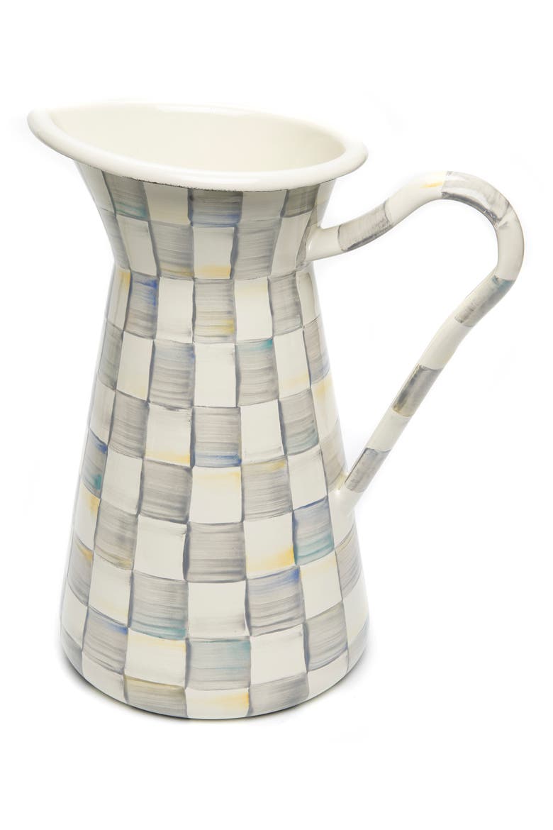 Sterling Check Large Enameled Steel Practical Pitcher, Main, color, GREY/ WHITE