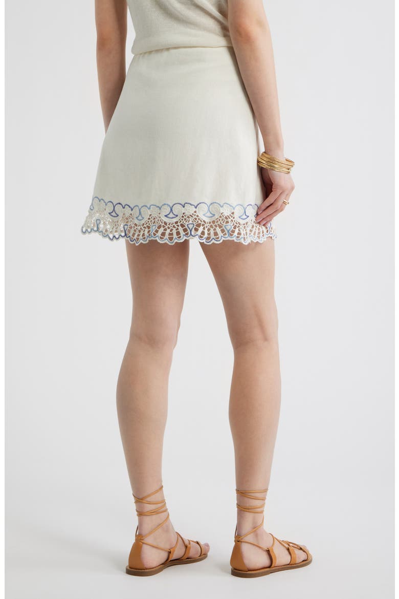 Cutwork Linen Blend Miniskirt, Alternate, color, IVORY EGRET