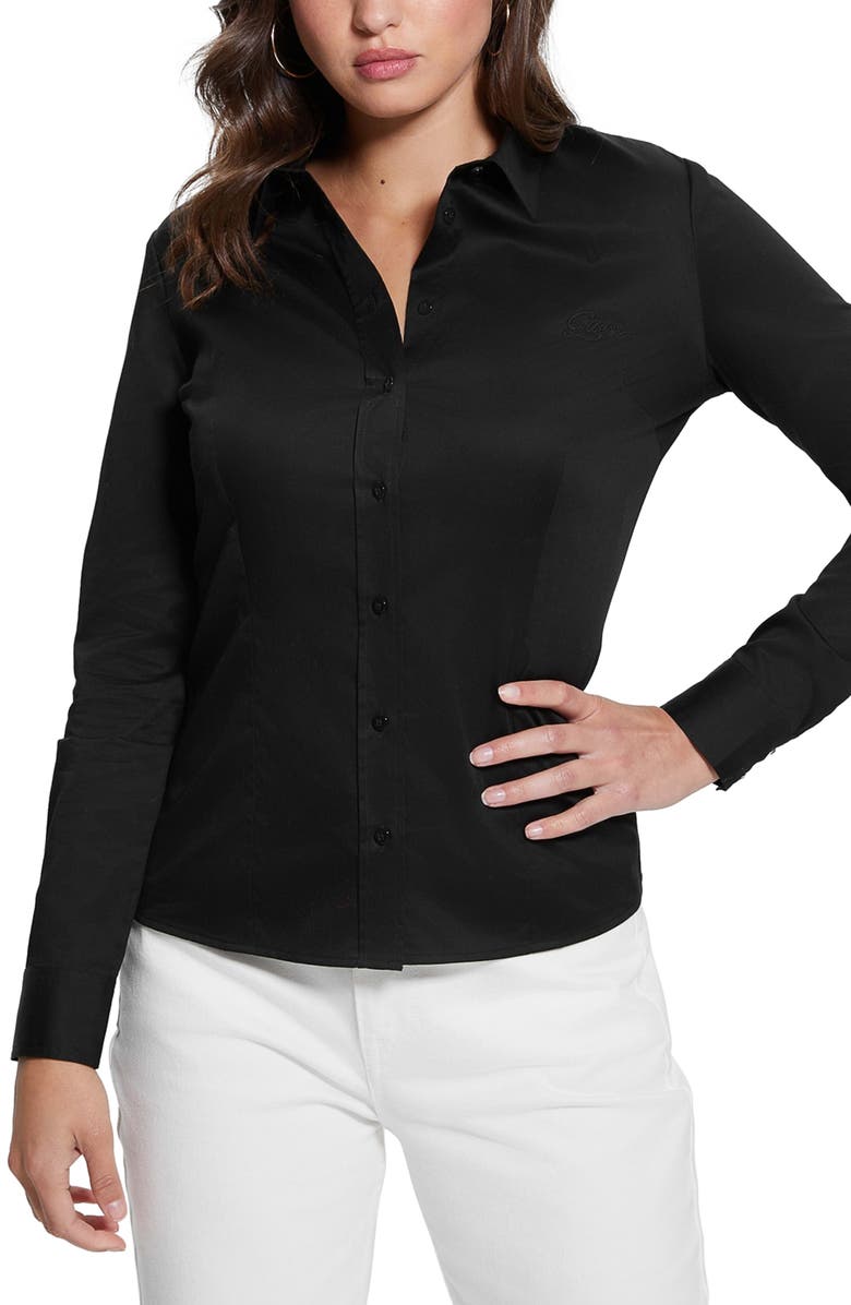GUESS Cate Stretch Cotton Button-Up Shirt, Main, color, 