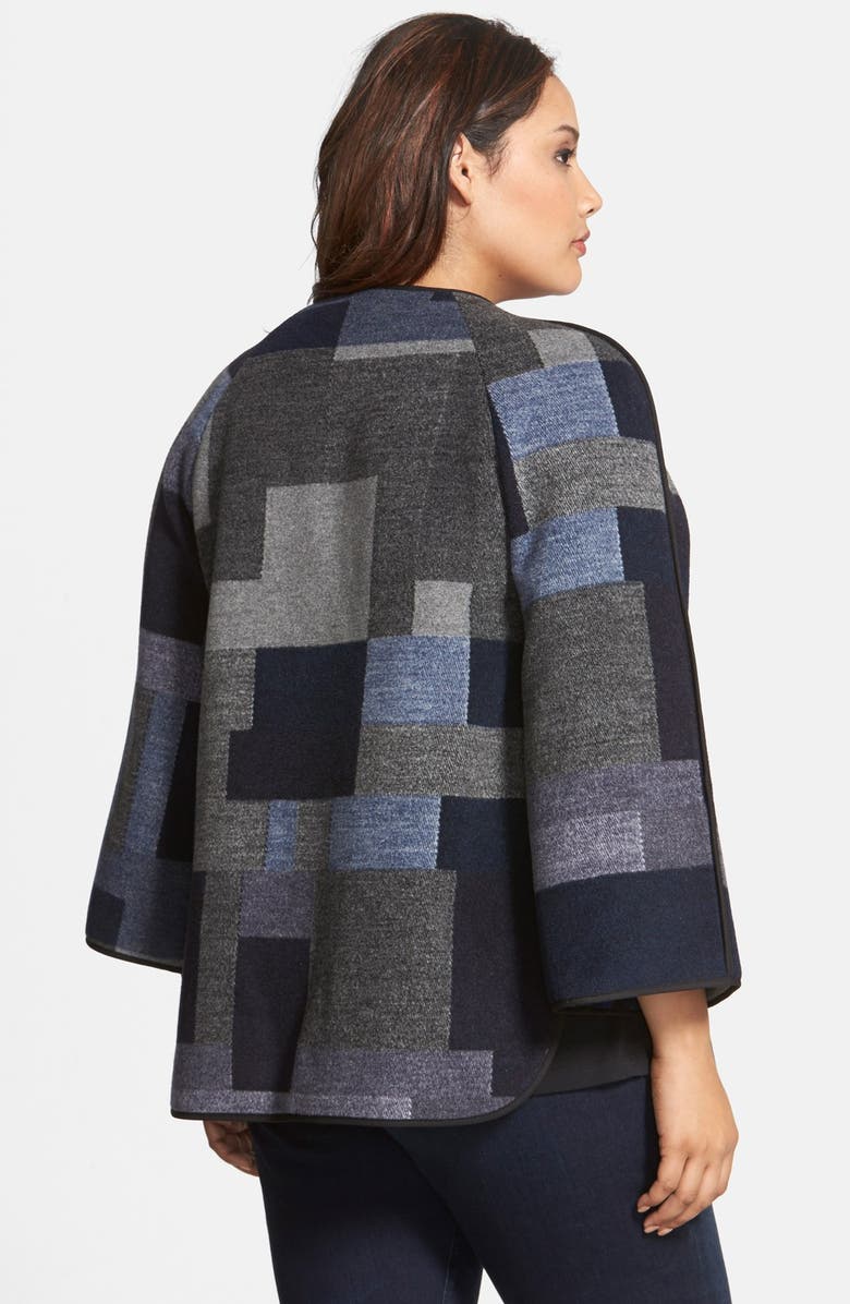 Tahari Patchwork Print Wool Blend Bell Sleeve Cape, Alternate, color,