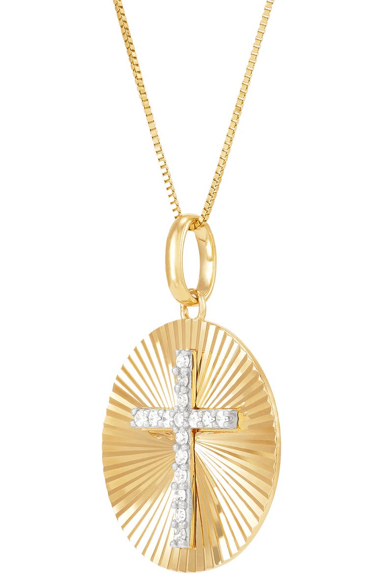 Frankie & Zoe 14K Gold Lab Grown Diamond Cross Medallion Pendant Necklace, Alternate, color, Yellow Gold