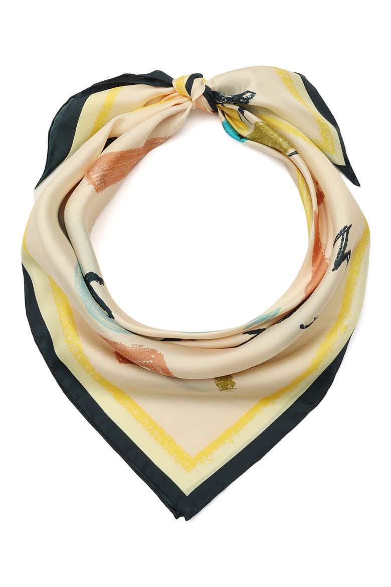 scribble silk square scarf, Alternate, color, IVORY