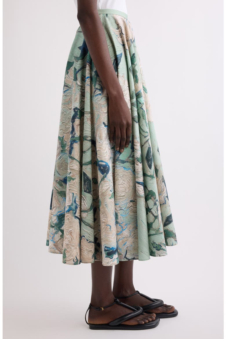 Rose Jacquard Gathered Cotton A-Line Midi Skirt, Alternate, color, MINT GREEN