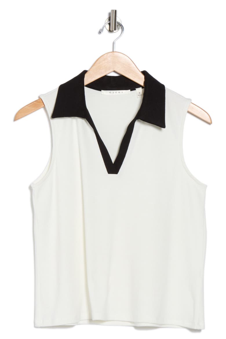 Contrast Johnny Collar Sleeveless Top, Alternate, color, BONE/ BLACK
