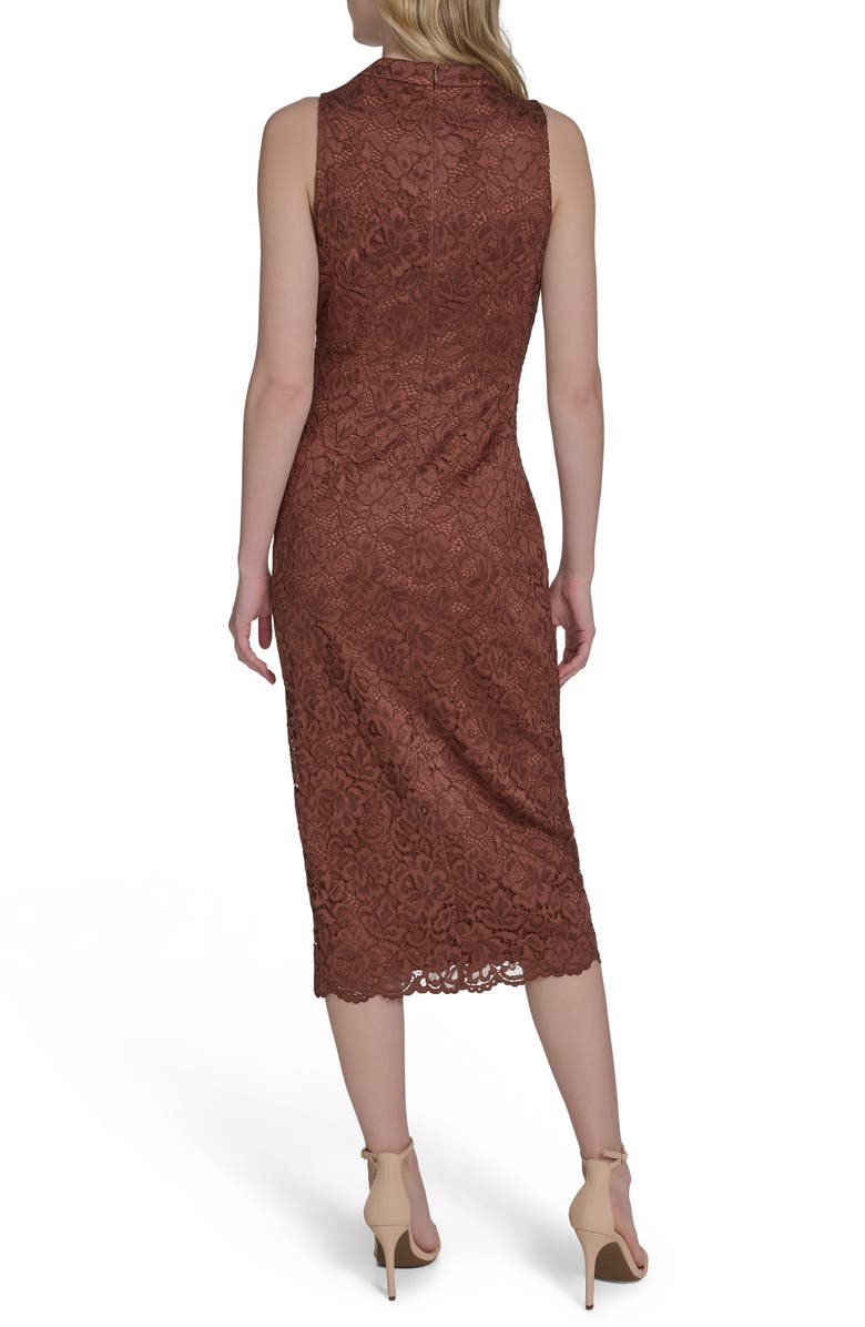 Vince Camuto Lace Sleeveless Sheath Midi Dress, Alternate, color, Brown
