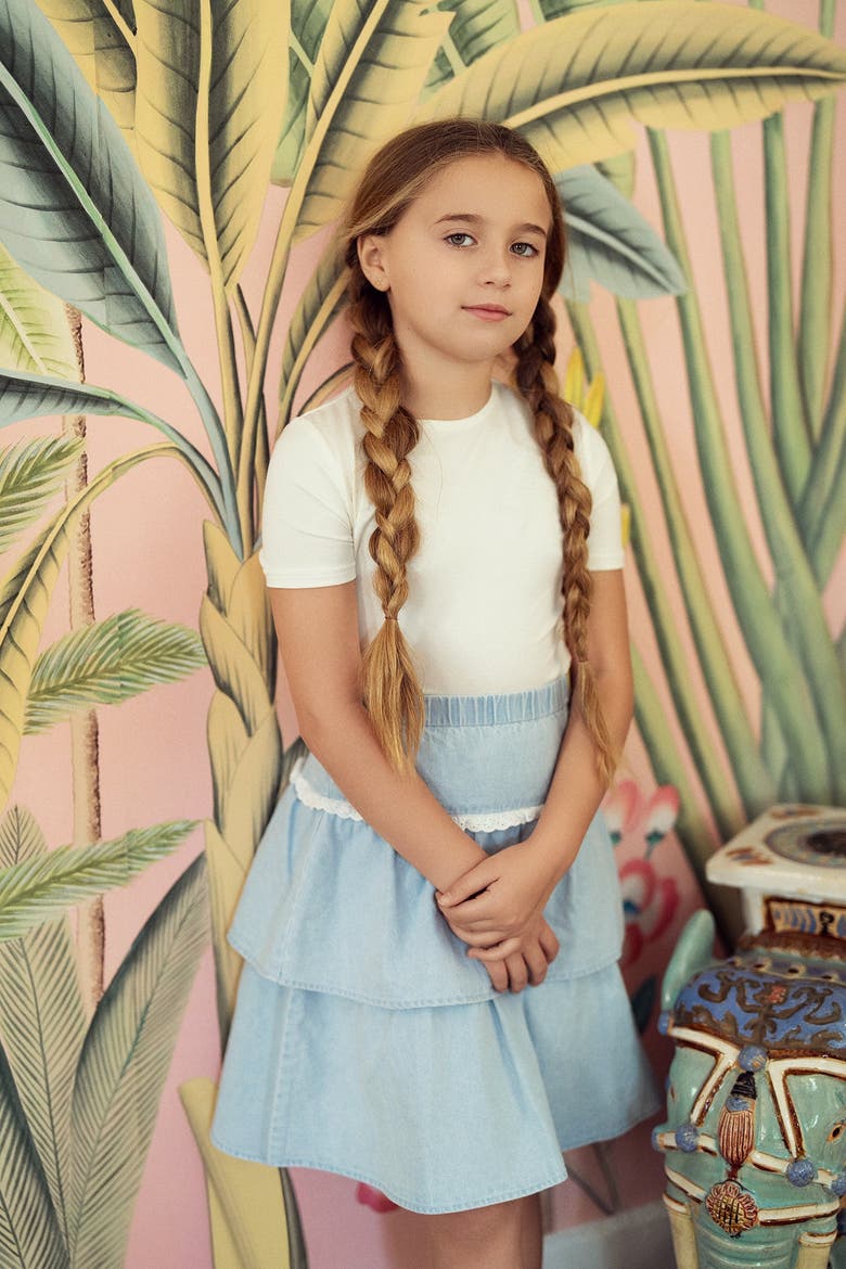 Girl Denim Tiered Skirt - Light Denim, Alternate, color, Light Denim