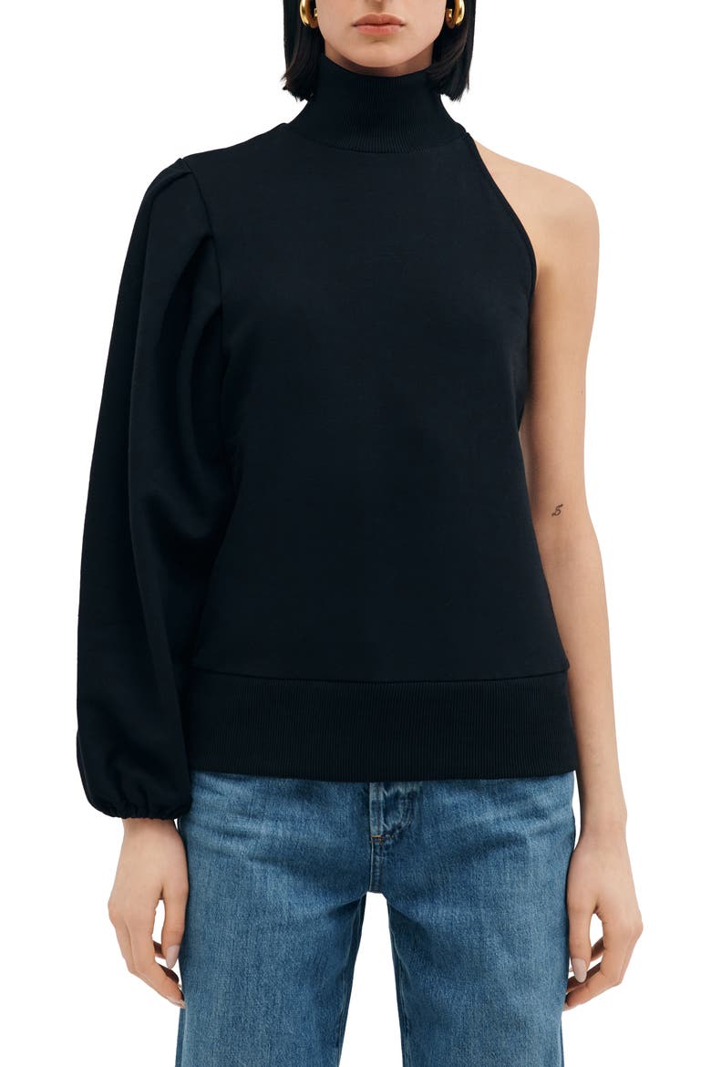 Rhett One Shoulder Sweatshirt, Main, color, BLACK
