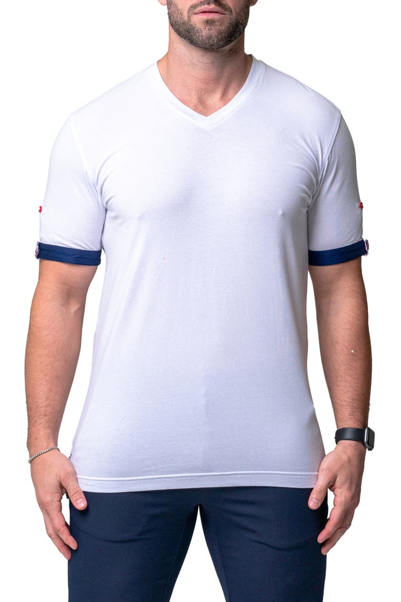 Vivaldi Solid Game White V-Neck T-Shirt, Main, color, WHITE
