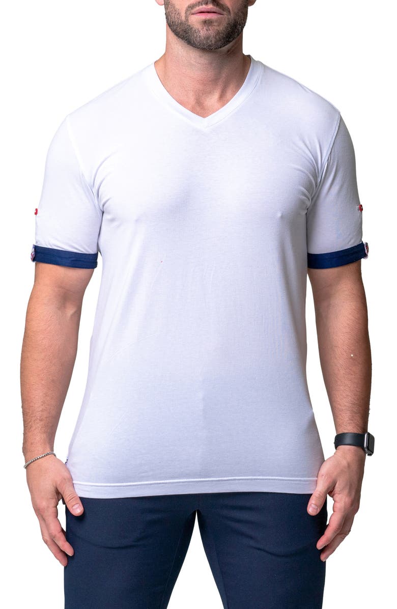 Maceoo Vivaldi Solid Game White V-Neck T-Shirt, Main, color, White