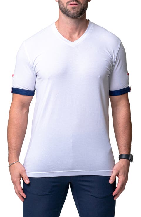 Vivaldi Solid Game White V-Neck T-Shirt
