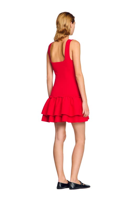 Sandro Short Knit Dress With Ruffles In Red