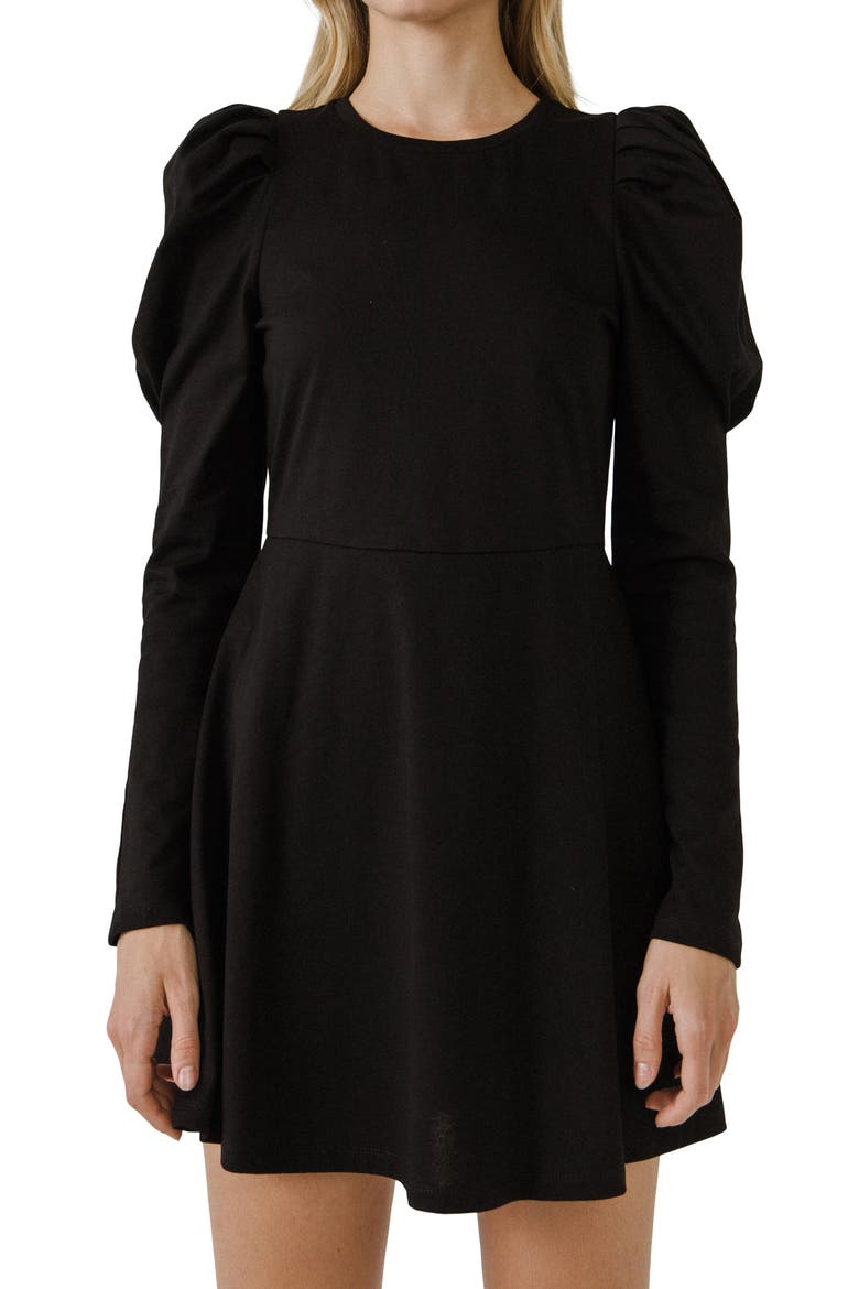 Long Puff Sleeve Minidress, Alternate, color, BLACK