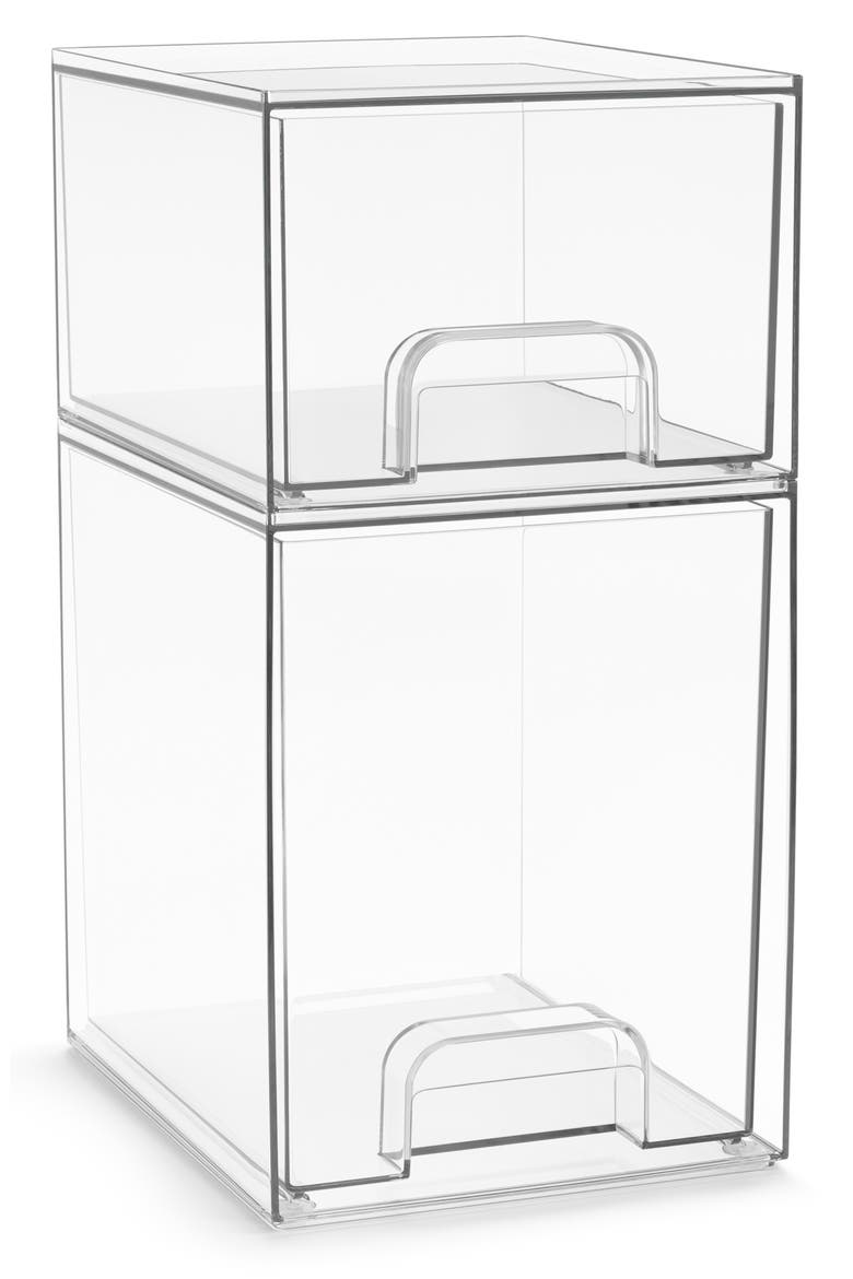 2-Piece Stackable Drawer Set, Main, color, CLEAR
